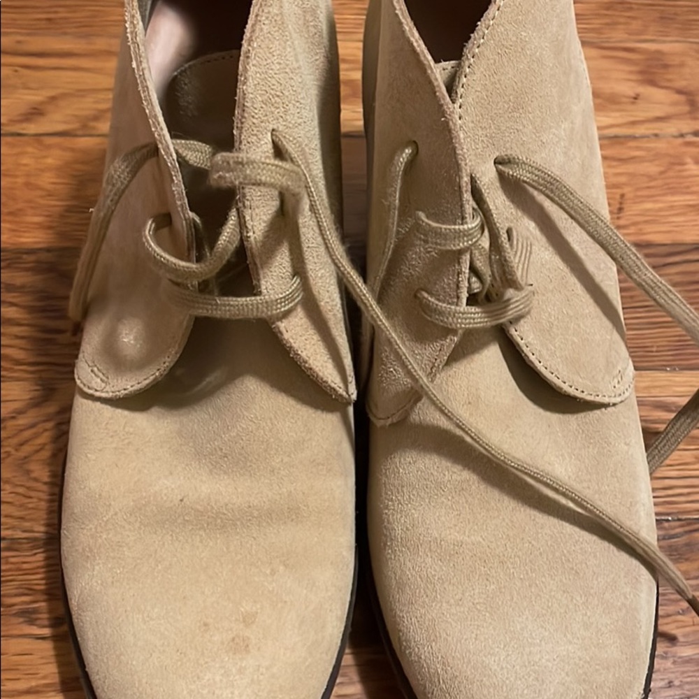 Size 10 J Crew wedged booties, tan color. In great condition, rarely worn
